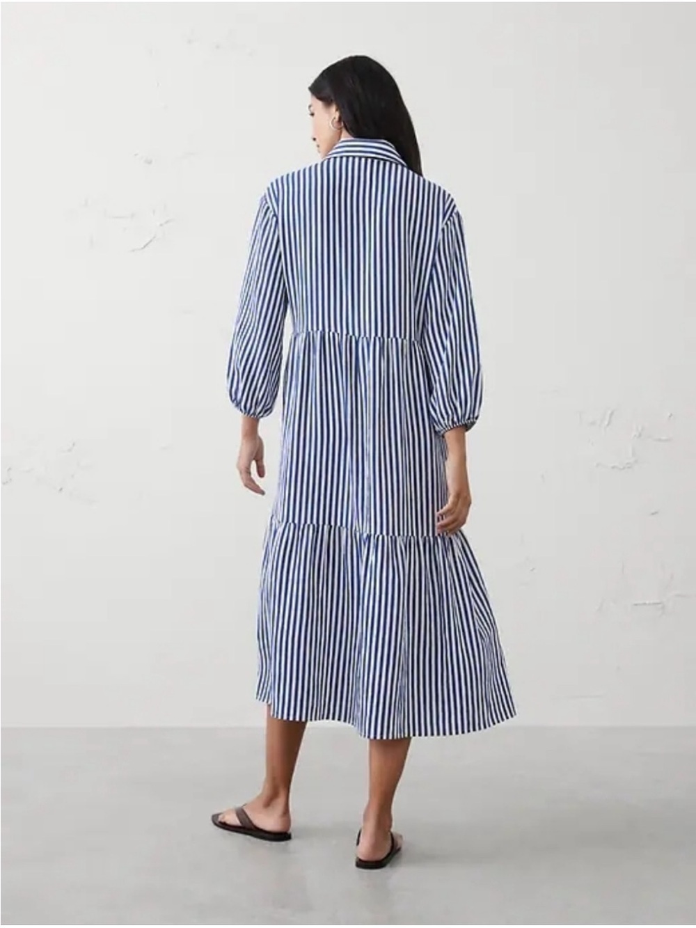 NWT! Banana Republic Blue Stripe Tiered Midi Poplin Shirtdress - Size Small 🎈 - Picture 2 of 5